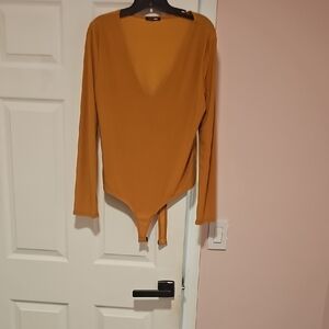 Fashion Nova Brown Wrap Long Sleeve Bodysuit